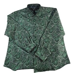 Barry Wang Men's 3XL Green Paisley Print Long Sleeve Button Down Shirt